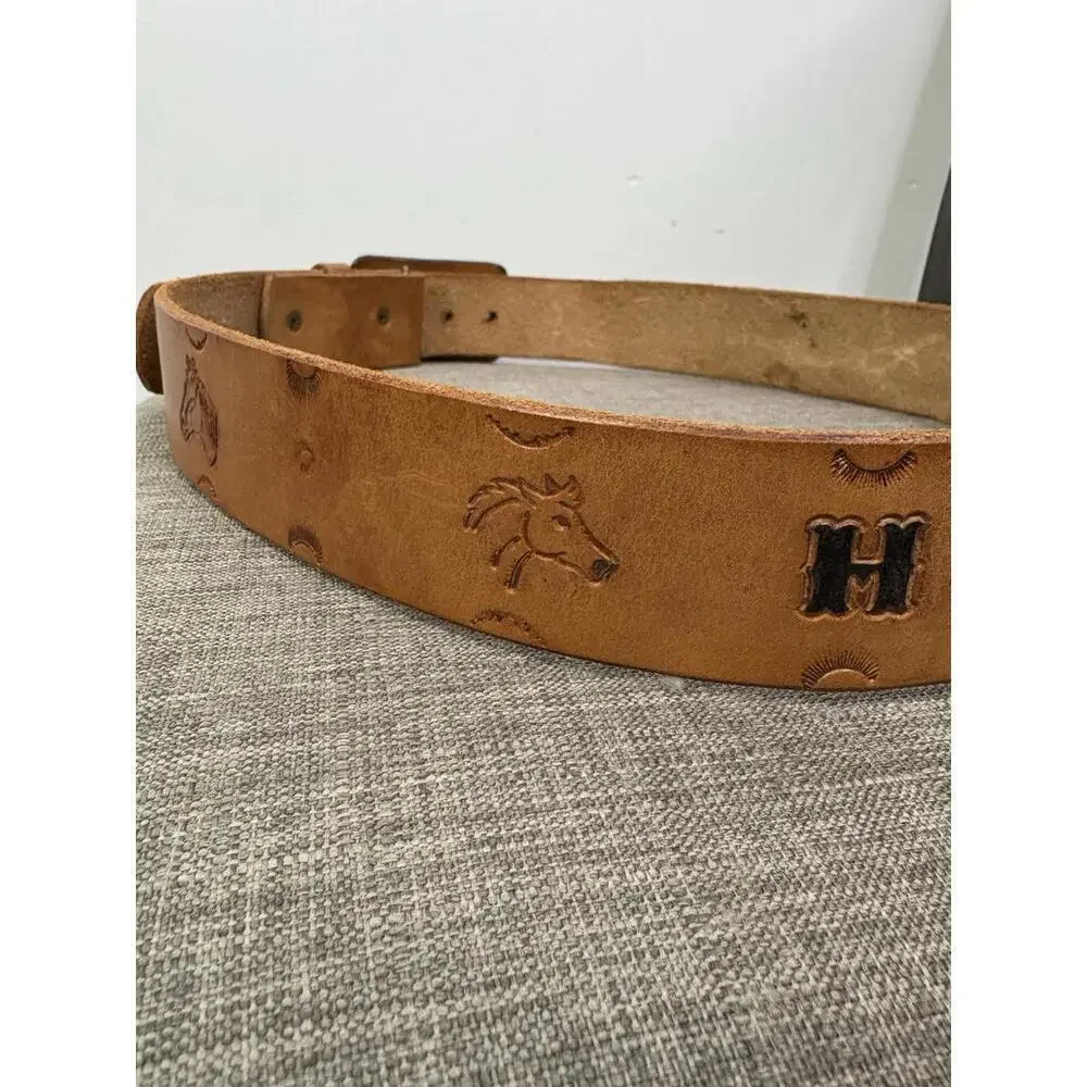 Leather Belt Western Hutch TH Sundial Horse Embossed 44 To 47 Inch Cowgirl